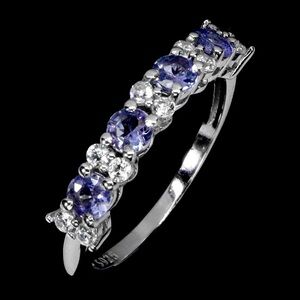 Natural Tanzanite in 925 Sterling Silver Half Eternity Ring Size 6